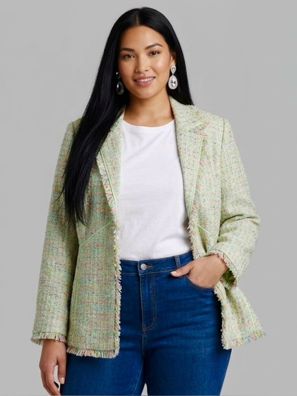 LANE BRYANT Size 28 Green and Rainbow Pattern Jacket Blazer